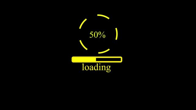 Loading Animation Yellow Progress Bar 30 Percent on Black Background