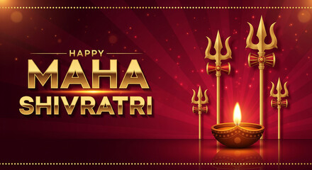 Maha Shivratri 2026 spiritual vector illustration with Lord Shiva silhouette, Trishul, and Moon for Hindu festival banner design.