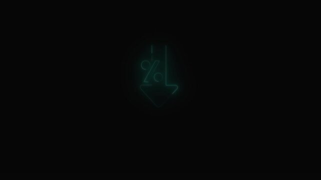 Glowing Neon Percentage Sign Decreasing Downward Arrow Discount Reduction Animation