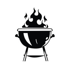 Barbecue Kettle Grill Clipart: BBQ Grill Vector Illustration Black and White Silhouette for Restaurant BBQ Party Design