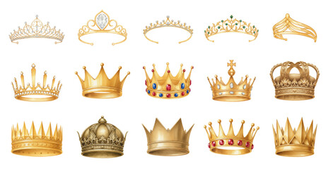 Watercolor set of royal gold crowns and diamond tiaras © Ірина Агібалова