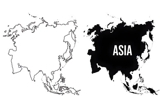 Black and white map of asia continent with text on white background