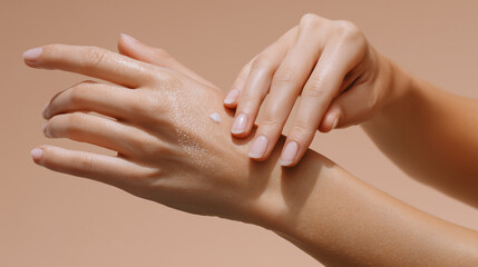 Fototapeta premium woman applying cream on her hand
