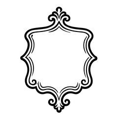 A decorative vintage frame in elegant symmetrical design in engraved style. Concept of label signage or ornate border - artistic decoration - graphic design element