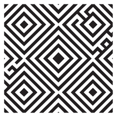 Seamless geometric black and white maze pattern, concentric diamond square vector illustration in EPS 10 format, ideal for textile prints, modern wallpaper, abstract backgrounds, and home decor.