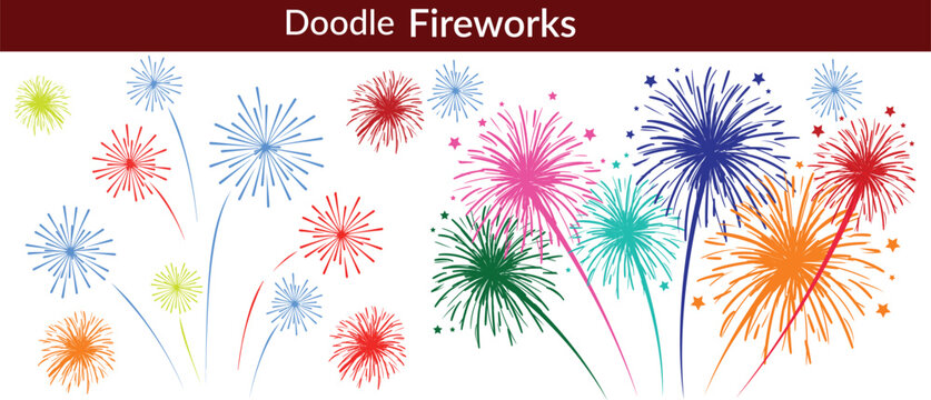 Fireworks on white background, fireworks clipart no background, icon, vector, illustration for Xmas, new year, holiday, birthday, anniversary, victory, party, carnival, 4th of July, printable banner