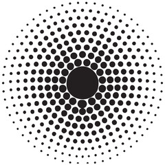 Abstract black and white radial halftone dot pattern, circular gradient vector illustration for graphic design, logo, web background, wallpaper or print cover, EPS 10 format included.