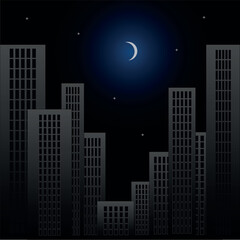 Naklejka premium Night business Ukraine quarter in blackout with skyscrapers with a sky and moon in black white blue color