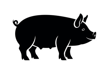 Fototapeta premium Black silhouette of a pig standing in profile view