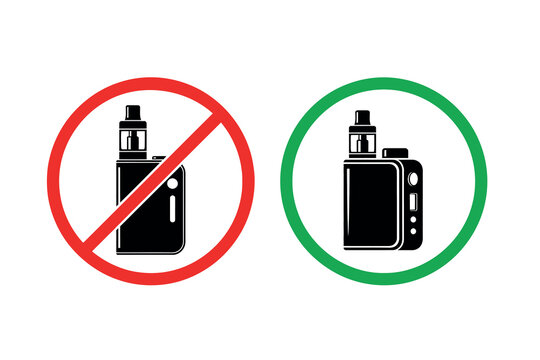 Vaping icons, warning and allowed signs for ecigarettes and vaporizers