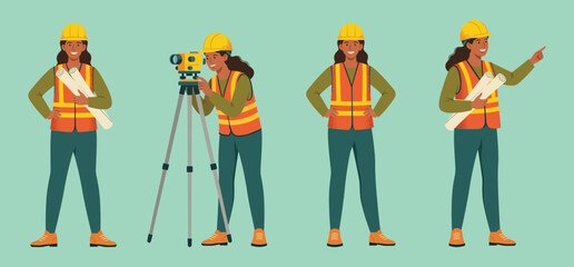 Female Civil Engineer Vector Set, International Women&rsquo;s Day 2026, Give To Gain. Women in STEM, technical industries