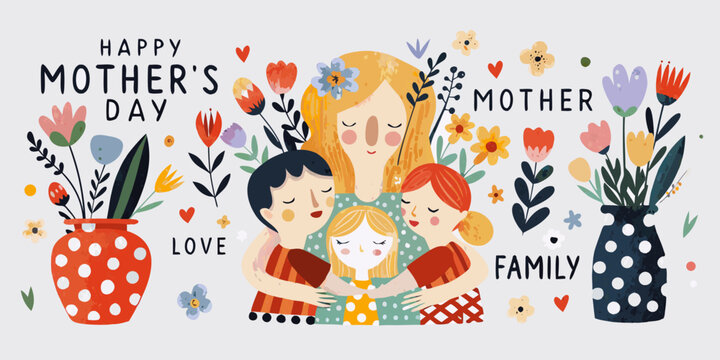 A heartwarming illustration of a family celebrating mother s day with flowers