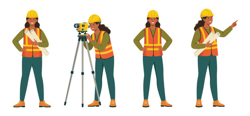 Female Civil Engineer Vector Set, International Women&rsquo;s Day 2026, Give To Gain. Women in STEM, leadership, technical industries, gender equality. 