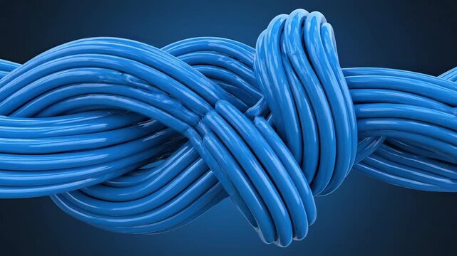 Dynamic 3D Animation of Shiny Blue Threads Twisting and Folding, Glossy Reflections, Vertical 9:16 Seamless 4K UHD Loop