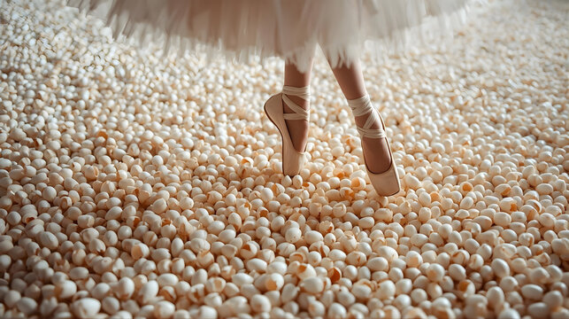 Concept of "Walking on Eggshells": Ballerina balancing carefully on broken shells