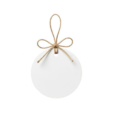 Simple white ceramic ornament with jute bow isolated on transparent background