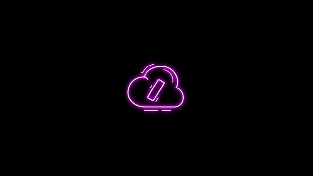 Glowing neon cloud storage icon with minus animation on black background. Represents cloud computing, data transfer, backup, online storage, and digital technology concept. Hi