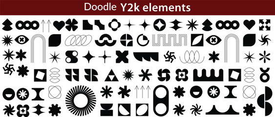 Obraz premium Set with different Y2k elements for design.Trendy geometric brutalism forms, memphis elements. Simple shapes forms, symbols and frames y2k style