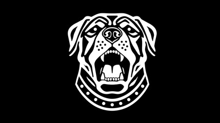 Obraz premium Powerful stylized dog head illustration with bared teeth and an aggressive snarl. White canine graphic on a black background.