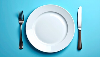 シンプルな皿とナイフとフォークのイメージ画像
　パステルカラーの背景
