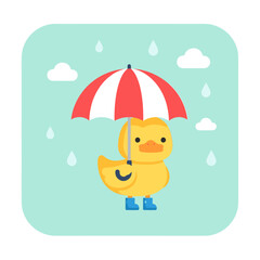 Cartoon Yellow Duck with Red Umbrella.