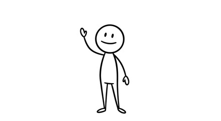 Simple Stick Figure Man Waving Hand in a Friendly Gesture on Isolated White Background © Ahmat