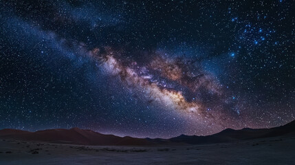 Milky Way desert night star sky dune under bright galaxy band above quiet sand