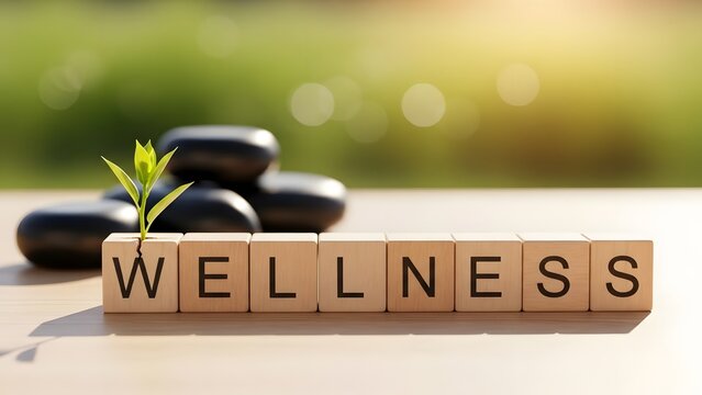 Wellness concept with wooden blocks and stones