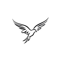 Obraz premium Stylized black outline drawing of a bird in flight with wings spread.