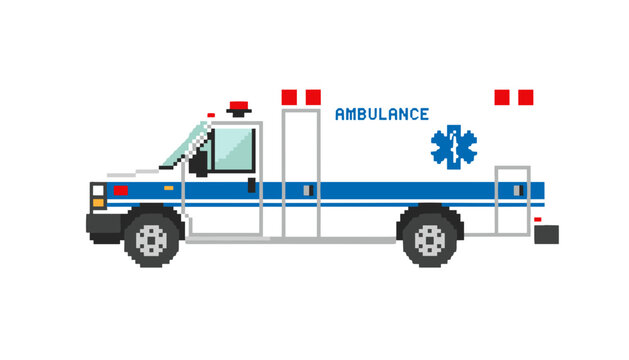 Pixel ambulance set, emergency ambulance, medical transport, emergency vehicle, hospital rescue service, urgent care response, paramedic transport, lifesaving service, emergency healthcare, city ambul