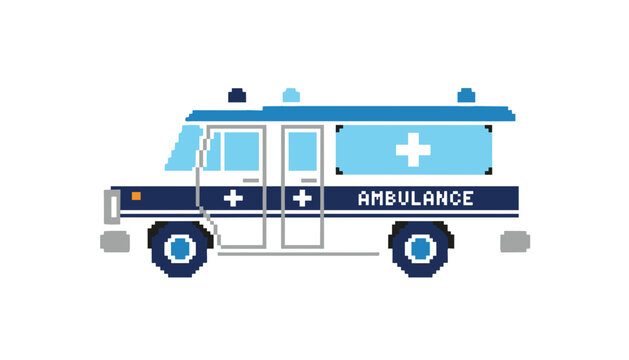 Pixel ambulance set, emergency ambulance, medical transport, emergency vehicle, hospital rescue service, urgent care response, paramedic transport, lifesaving service, emergency healthcare, city ambul