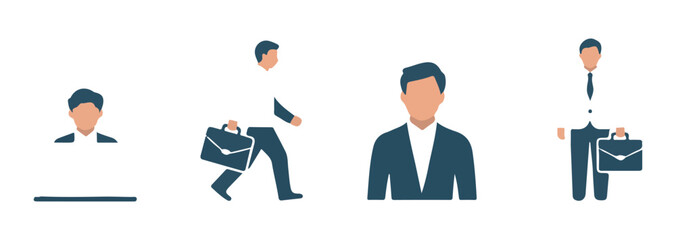 Business man working with briefcase in office and meeting presentation workflow and teamwork icons