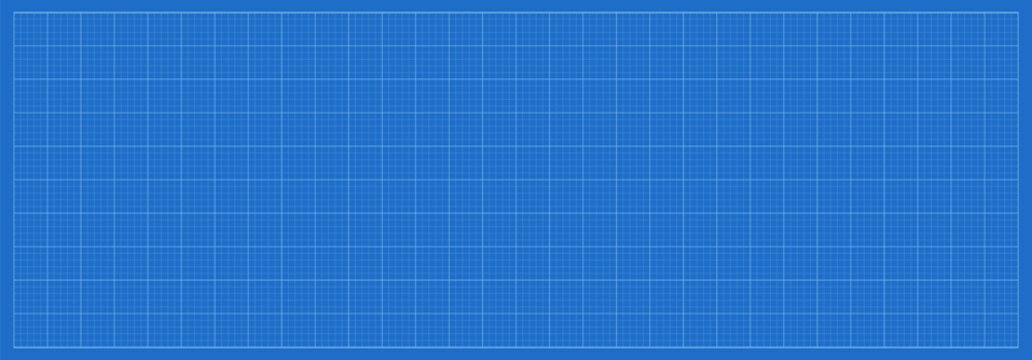 Blueprint grid. Metric graph paper bg. Blue blank mm horizontal sheet for technical drawing, engineering sketch, architectural design, school projects. Tech simple linear background. Vector illustrati