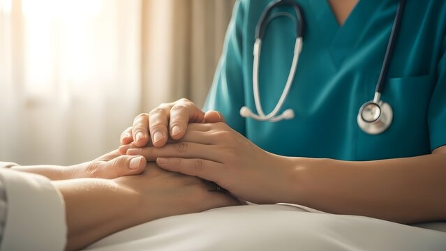 A healthcare professional providing comfort and care to a patient