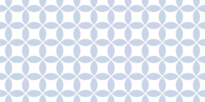 Vector geometric seamless pattern with bold rounded shapes, circle grid, net, round mesh, lattice. Simple abstract minimal background. Blue and white ornament texture. Repeated design for print, decor
