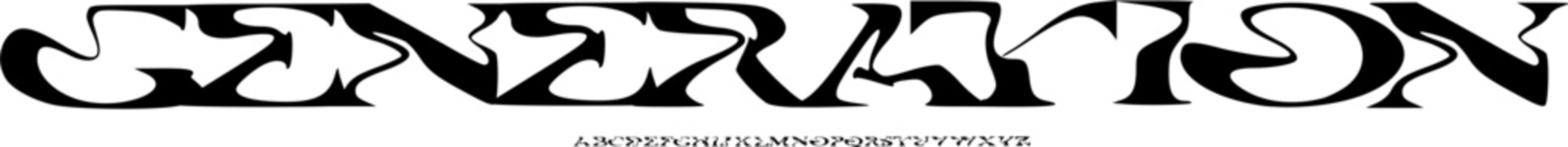 "Generation" Liquid Wavy Display Font Alphabet - Futuristic Y2K Aesthetic Typeface with Fluid Distortion Style for Creative Music Branding, Modern Streetwear Graphics