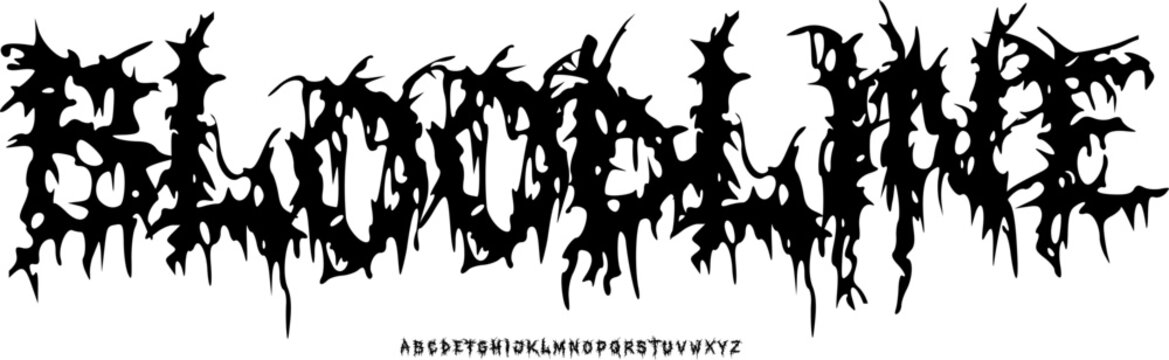 "Bloodline" Brutal Death Metal Font Alphabet - Intricate Spiky Distorted Typeface with Horror Root Aesthetic for Extreme Metal Band Logos, Underground Music Branding, Dark Streetwear Apparel