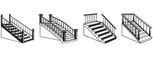 Fototapeta premium Staircase and Escalator Vector Set – Architecture and Interior Design Illustration .