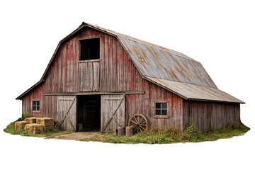 Naklejka premium Old Wooden Barn Farm Building Isolated on White Background