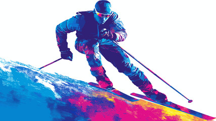 Fototapeta premium Cross-country skiing graphic art effect poster. Cross-country skiing dynamic multicolor graphic wallpaper or banner