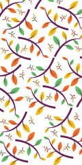 Naklejka premium Seamless background pattern of colorful leaves and twigs. Nature banner template. Plants and flowers