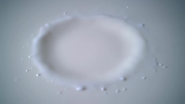 Milk splash in a circular pattern on a white surface