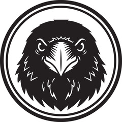 Fierce Raven Head Emblem Bold Black and White Circular Logo Featuring a Stern Crow or Raven with Intense Eyes