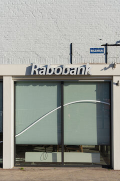 January 24, 2026, Middelburg, Netherlands - Rabobank branch building with 'MOLENBERG' street sign