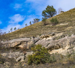 mountain landscape with blue sky and clouds