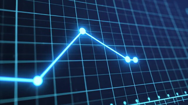 Abstract line graph animation on grid pattern technology display