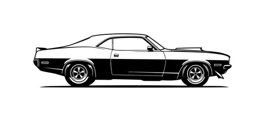 Vintage Muscle Car Black Vector Silhouette Illustration