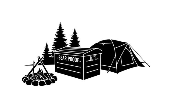 Bear Proof Camping Gear Illustration - Black Vector Silhouette