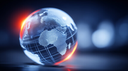 Digital globe with dotted continents concept of global network international business and data exchange.
