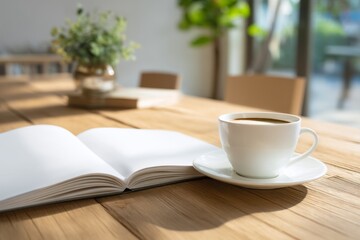 Tranquil Moments in a Quiet Cafe Corner with Coffee and Open Book